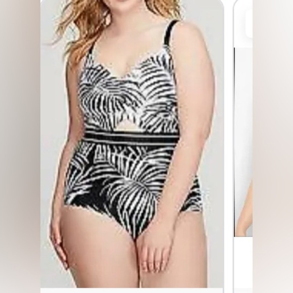 Cacique Swim Black White Palm One Piece Swimsuit 18 Cut~Out Padded Bra Summer - Picture 6 of 9